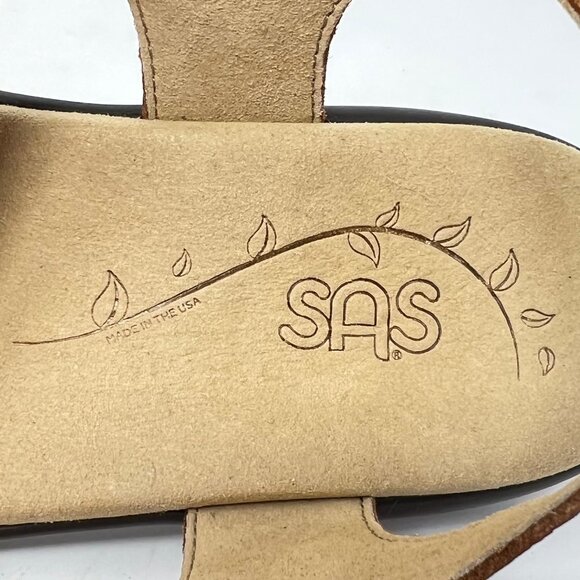 SAS Womens Brown Leather Strappy Sandal Weave Henna Brown Herringbone Size 8.5M - Picture 6 of 9